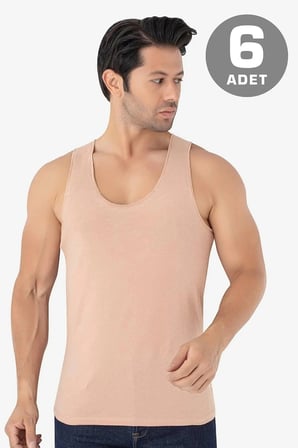 Özel Seri Erkek Görünmez Atlet Ten Rengi %100 Pamuklu 6'lı Paket Esnek Temel Penye