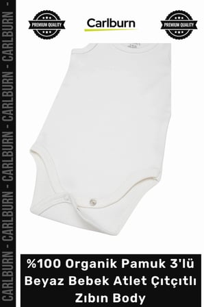 #Zıbın Yumuşak Unisex Kaliteli 100 Organik Pamuk 3'lü Beyaz Bebek Atlet Çıtçıtlı Zıbın Body