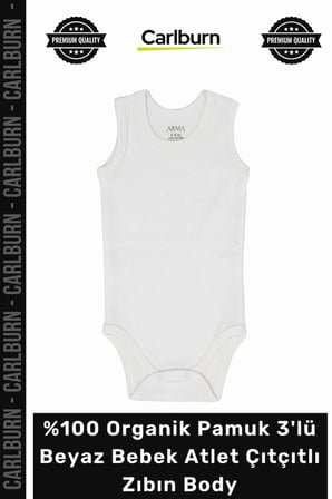 #Zıbın Yumuşak Unisex Kaliteli 100 Organik Pamuk 3'lü Beyaz Bebek Atlet Çıtçıtlı Zıbın Body