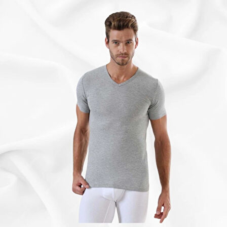 Erkek Basic Slim Fit %100 Pamuk V Yaka Tekli Kısa Kollu Atlet 