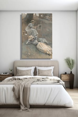 Şehzat Dikey Kanvas Tablo 20 x 30 cm Resim Yapan Kadın Vintage