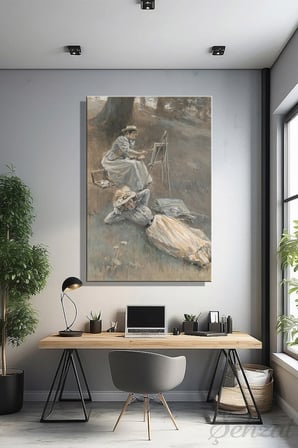 Dikey Kanvas Duvar Tablosu Tekli Salon Mutfak Yatak Odası Ofis Resim Yapan Kadın Vintage