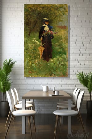 Şehzat Dikey Kanvas Tablo 20x30 cm Çiçekli Kadın Vintage