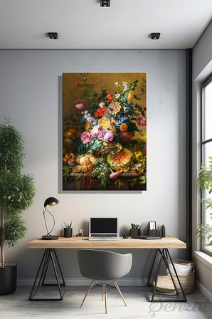 Tablo Dikey Kanvas Tekli Salon Mutfak Yatak Odası Ofis Çiçekler Yağlı Boya Görünümlü Natürmort