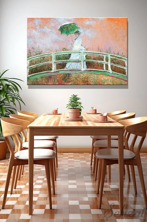 Yatay Kanvas Tablo Tekli Salon Yatak Odası Ofis Claude Monet - Şemsiyeli Kadın - Yağlı Boya Efekt