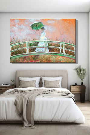Yatay Kanvas Tablo Tekli Salon Yatak Odası Ofis Claude Monet - Şemsiyeli Kadın - Yağlı Boya Efekt
