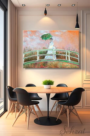 Yatay Kanvas Tablo Tekli Salon Yatak Odası Ofis Claude Monet - Şemsiyeli Kadın - Yağlı Boya Efekt