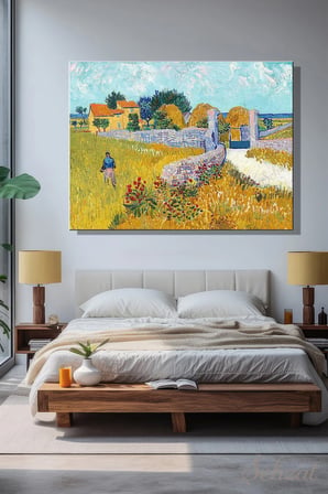 Tablo Yatay Kanvas Tekli Salon Mutfak Yatak Odası Ofis Vincent Van Gogh - Çiftlik Evi