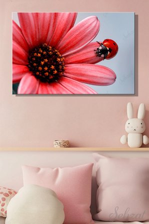 Yatay Tekli Kanvas Duvar Tablosu Modern Salon Mutfak Yatak Odası Ofis - Çiçek Uğur Böceği