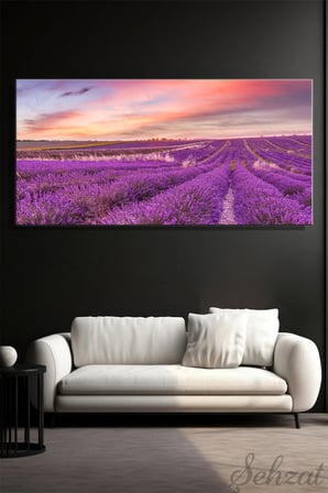 Panoramik Dikey Kanvas Tablo Tekli Salon Yatak Odası Ofis Gün Batımı Lavanta Bahçesi Manzara
