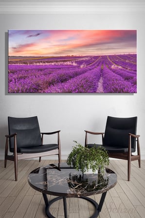 Panoramik Dikey Kanvas Tablo Tekli Salon Yatak Odası Ofis Gün Batımı Lavanta Bahçesi Manzara