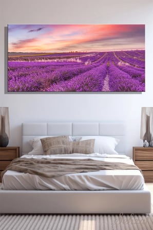 Panoramik Dikey Kanvas Tablo Tekli Salon Yatak Odası Ofis Gün Batımı Lavanta Bahçesi Manzara