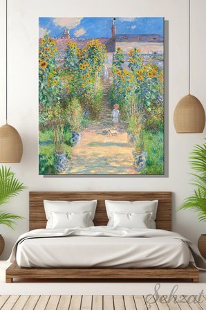 Kanvas Tablo Dikey Tekli Salon Mutfak Yatak Odası Claude Monet - Vétheuil'deki Sanatçının Bahçesi