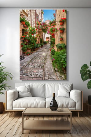 Şehzat İtalya Umbria Sokak Çiçek Kanvas Tablo 20 x 30 cm