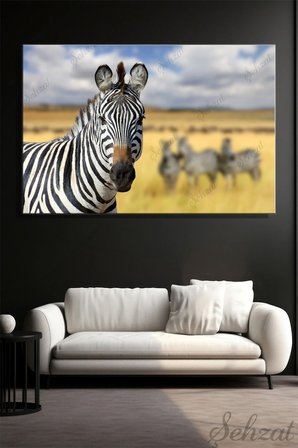 Yatay Tekli Kanvas Duvar Tablosu Modern Salon Mutfak Yatak Odası Ofis Zebra Afrika Kenya Hayvan