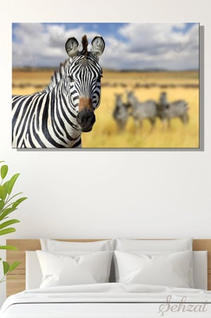 Yatay Tekli Kanvas Duvar Tablosu Modern Salon Mutfak Yatak Odası Ofis Zebra Afrika Kenya Hayvan