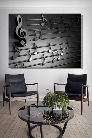 Tablo Yatay Tekli Kanvas Duvar Modern Salon Yatak Odası Ofis 3D Nota Müzik Melodi İllüstrasyon