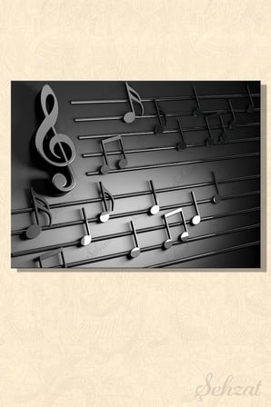 Tablo Yatay Tekli Kanvas Duvar Modern Salon Yatak Odası Ofis 3D Nota Müzik Melodi İllüstrasyon