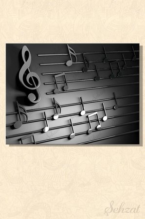 Tablo Yatay Tekli Kanvas Duvar Modern Salon Yatak Odası Ofis 3D Nota Müzik Melodi İllüstrasyon