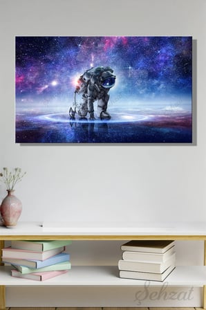 Şehzat Astronot Uzay Temalı Kanvas Tablo 20x30 cm Modern Dekoratif Duvar Tablosu