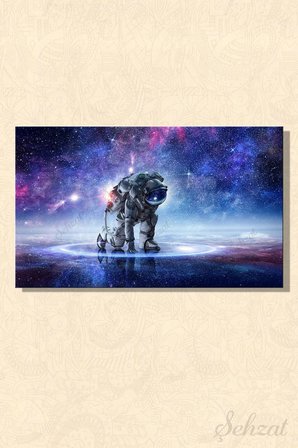 Yatay Tekli Kanvas Duvar Tablosu Modern Salon Mutfak Yatak Odası Ofis Astronot Uzay Mavi Işıklar