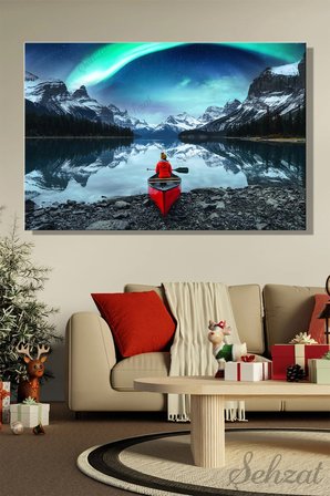 Yatay Tekli Kanvas Duvar Tablosu Modern Salon Mutfak Yatak Odası Ofis Kuzey Işıkları Kano Kadın