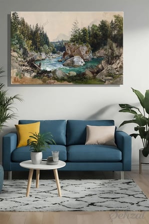 Yatay Tekli Kanvas Duvar Tablosu Modern Salon Yatak Odası Ofis Orman Nehir Vintage Manzara Huzur