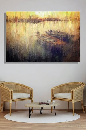 Şehzat Kanvas Tablo Yatay 20x30 cm Soyut Deniz Teknesi Yağlı Boya Efekt