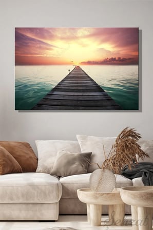 Şehzat Kanvas Tablo Gün Batımı Ahşap İskele Deniz 20 x 30 cm