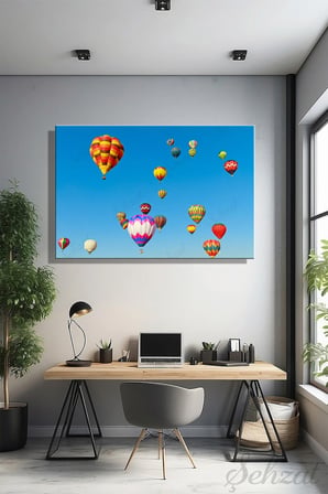 Yatay Tablo Tekli Kanvas Duvar Modern Salon Mutfak Yatak Odası Ofis Sıcak Hava Balonu Gökyüzü