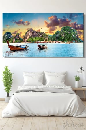 Panoramik Yatay Kanvas Duvar Tablosu Tekli Salon Mutfak Yatak Odası Ofis Phuket Deniz Ada Manzara