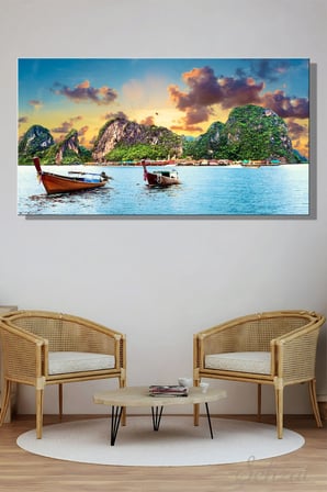 Panoramik Yatay Kanvas Duvar Tablosu Tekli Salon Mutfak Yatak Odası Ofis Phuket Deniz Ada Manzara