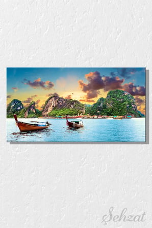 Panoramik Yatay Kanvas Duvar Tablosu Tekli Salon Mutfak Yatak Odası Ofis Phuket Deniz Ada Manzara