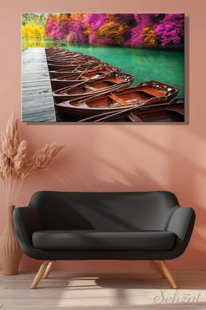 Yatay Tablo Tekli Kanvas Duvar Modern Salon Mutfak Yatak Odası Ofis Plitvice Gölleri İskele Tekne