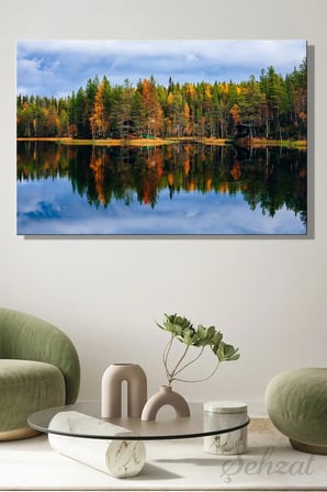 Şehzat Sonbahar Manzara Göl Kanvas Tablo 20x30 cm Dekoratif Duvar Tablosu