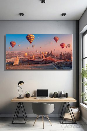 Yatay Tablo Tekli Kanvas Duvar Modern Salon Mutfak Yatak Odası Ofis Kapadokya Balon Gün Doğumu