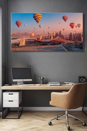 Yatay Tablo Tekli Kanvas Duvar Modern Salon Mutfak Yatak Odası Ofis Kapadokya Balon Gün Doğumu