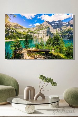 Yatay Tablo Tekli Kanvas Duvar Modern Salon Mutfak Yatak Odası Ofis Alpler Göl Manzara Yaz