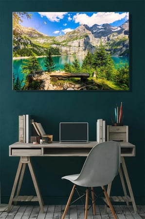 Yatay Tablo Tekli Kanvas Duvar Modern Salon Mutfak Yatak Odası Ofis Alpler Göl Manzara Yaz