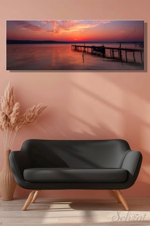 Panoramik Tablo Tekli Kanvas Duvar Modern Salon Mutfak Yatak Odası Ofis İskele Kızıl Gün Batımı