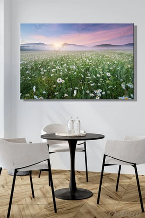 Yatay Tablo Tekli Kanvas Duvar Modern Salon Mutfak Yatak Odası Ofis İlkbahar Papatya Tarla Manzara