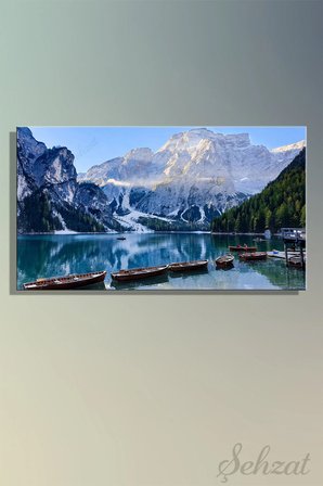 Yatay Tablo Tekli Kanvas Duvar Modern Salon Mutfak Yatak Odası Ofis Dağ Göl Tekne Kar Manzara