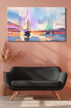 Yatay Tablo Tekli Kanvas Duvar Modern Salon Mutfak Yatak Odası Ofis Dijital Yelkenli Soyut Deniz