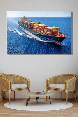 Yatay Tablo Tekli Kanvas Duvar Salon Mutfak Yatak Odası Ofis Nakliye Okyanus Konteyner Gemi