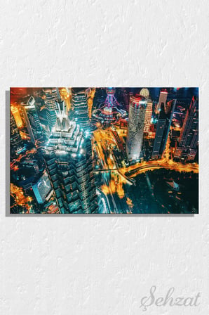 Şehzat Kanvas Tablo Şanghay Gökdelen Gece Manzara 20 x 30 cm