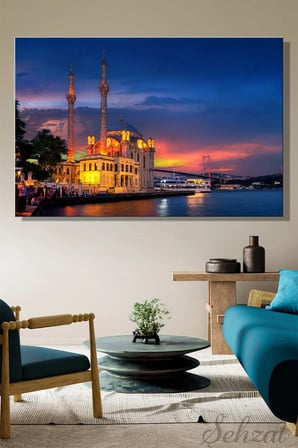Yatay Tekli Kanvas Duvar Tablosu Salon Yatak Odası Ofis Ortaköy Camii İstanbul Boğazı Manzara