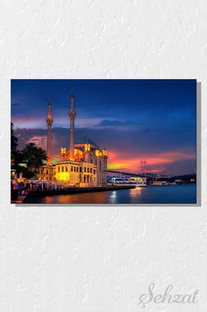 Yatay Tekli Kanvas Duvar Tablosu Salon Yatak Odası Ofis Ortaköy Camii İstanbul Boğazı Manzara