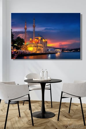 Yatay Tekli Kanvas Duvar Tablosu Salon Yatak Odası Ofis Ortaköy Camii İstanbul Boğazı Manzara