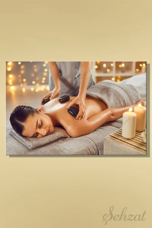 Yatay Tekli Kanvas Duvar Tablosu Salon Yatak Odası Ofis Spa Masaj Egzotik Sıcak Taş Masöz