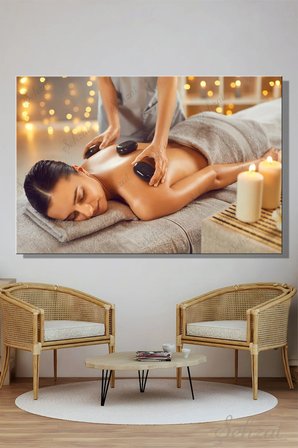 Yatay Tekli Kanvas Duvar Tablosu Salon Yatak Odası Ofis Spa Masaj Egzotik Sıcak Taş Masöz